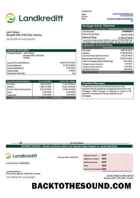 İndir Norveç Landkreditt Banka İpotek Hesap Özeti Word and PDF Örnek tasarım