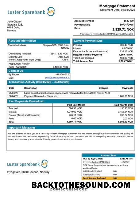 İndir Norveç Luster Sparebank İpotek Hesap Özeti Word and PDF Örnek ön izleme