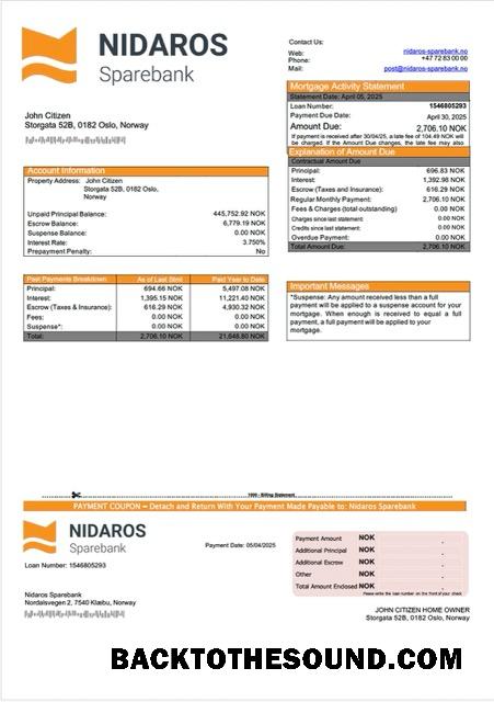İndir Norveç Nidaros Sparebank İpotek Hesap Özeti Word and PDF Örnek örnek