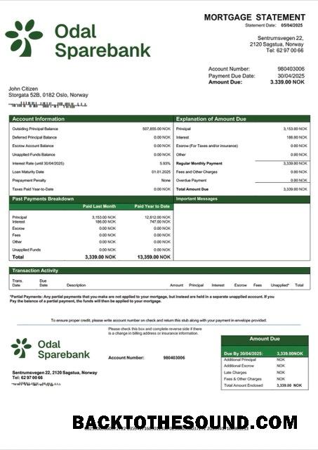 İndir Norveç Odal Sparebank İpotek Hesap Özeti Word and PDF Örnek ön izleme