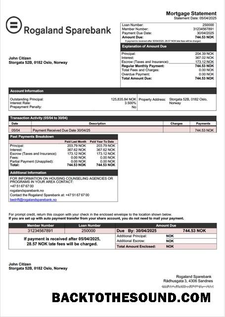İndir Norveç Rogaland Sparebank İpotek Hesap Özeti Word and PDF Örnek tasarım