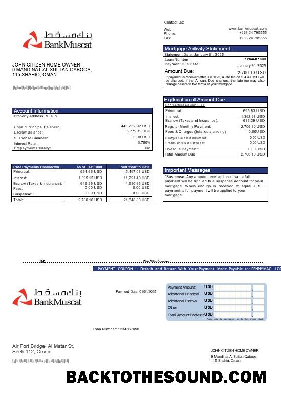 İndir Omani Banka Muscat İpotek Hesap Özeti in Word and PDF Formatlar Örnek taslak