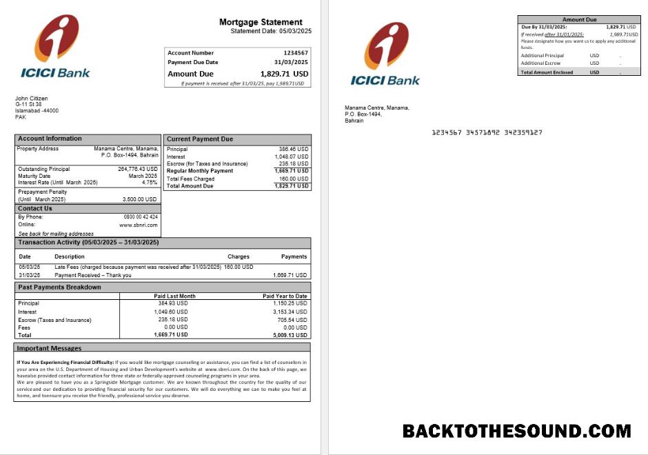 İndir Pakistan ICICI İpotek Hesap Özeti in Word and PDF Formatlar without wm Örnek taslak