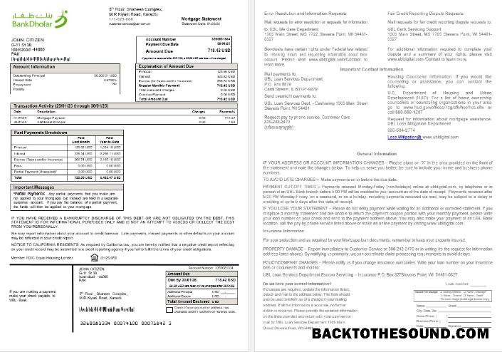 İndir Pakistan UBL İpotek Hesap Özeti in Word and PDF Formatlar Örnek taslak