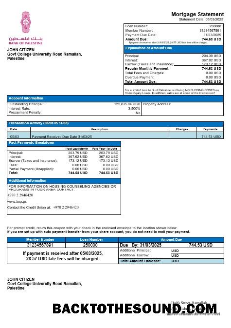 İndir Filistin Banka of Filistin İpotek Hesap Özeti in Word and PDF Formatlar Örnek ön izleme