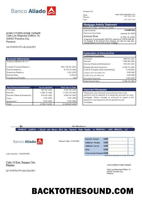 İndir Panama Banco Aliado İpotek Hesap Özeti in Word and PDF Formatlar Örnek tasarım