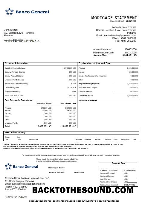İndir Panama Banco General İpotek Hesap Özeti in Word and PDF Formatlar Örnek örnek