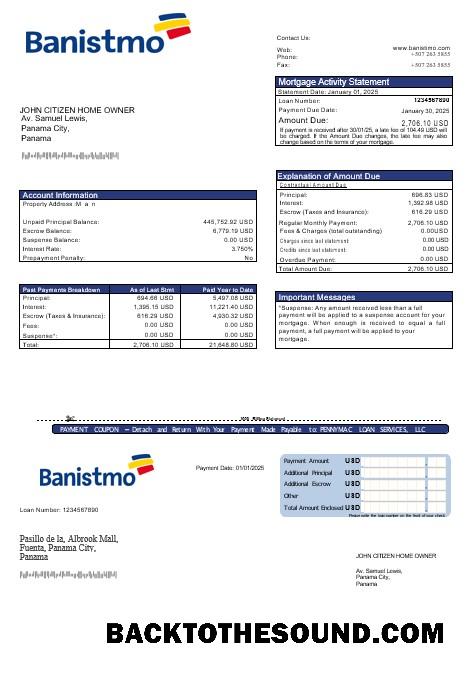İndir Panama Banistmo Banka İpotek Hesap Özeti in Word and PDF Formatlar Örnek taslak
