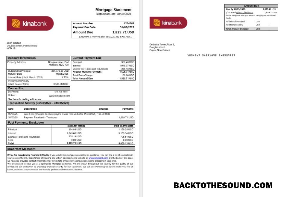 İndir Papua Yeni Gine Kina Securities Limites Banka İpotek Hesap Özeti in Word and PDF Formatlar Örnek şablon