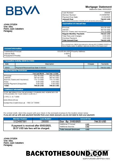 İndir Paraguay BBVA Banka İpotek Hesap Özeti in Word and PDF Formatlar Örnek tasarım