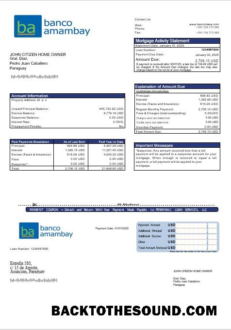 İndir Paraguay Banco Amambay Banka İpotek Hesap Özeti in Word and PDF Formatlar Örnek ön izleme