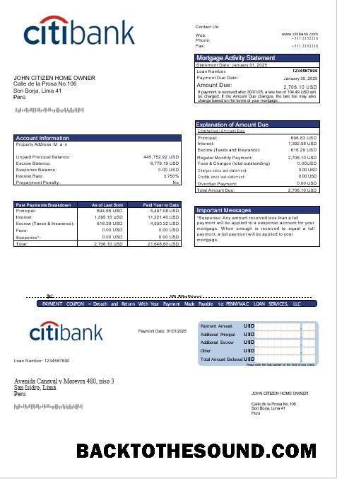 İndir Peru Citibank İpotek Hesap Özeti in Word and PDF Formatlar Örnek şablon