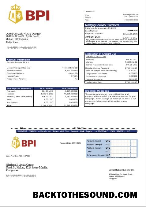 İndir Philippine Banka of The Philippine Islands İpotek Hesap Özeti in Word and PDF Formatlar Örnek örnek