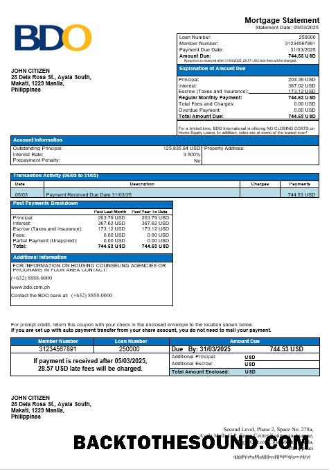 İndir Filipinler BDO İpotek Hesap Özeti in Word and PDF Format Örnek şablon