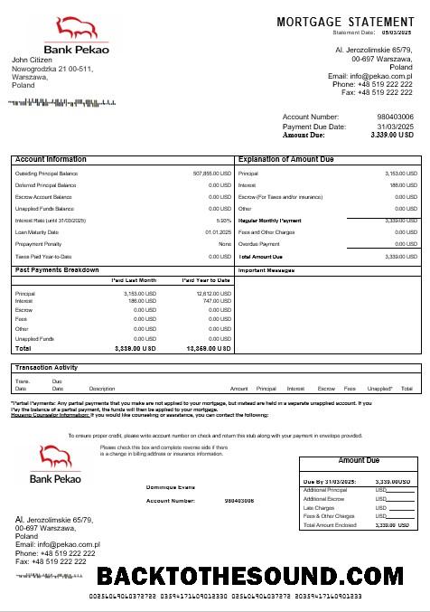 İndir Polonya Banka Pekao S.A İpotek Hesap Özeti in Word and PDF Formatlar Örnek şablon