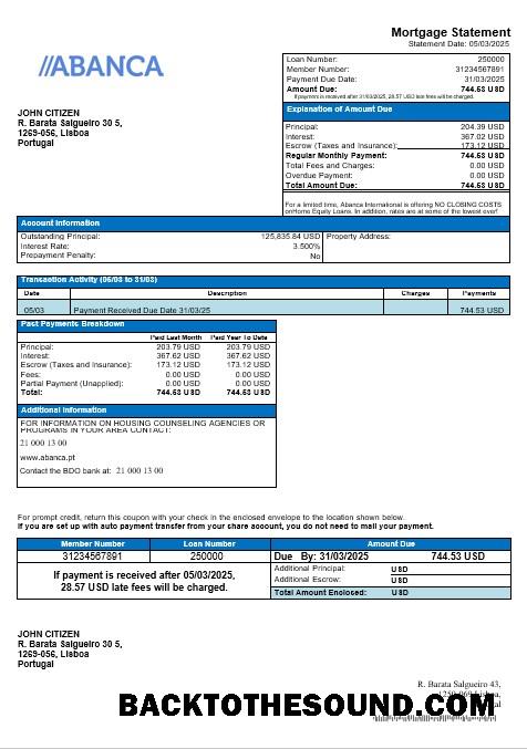 İndir Portekiz Abanca İpotek Hesap Özeti in Word and PDF Format Örnek taslak