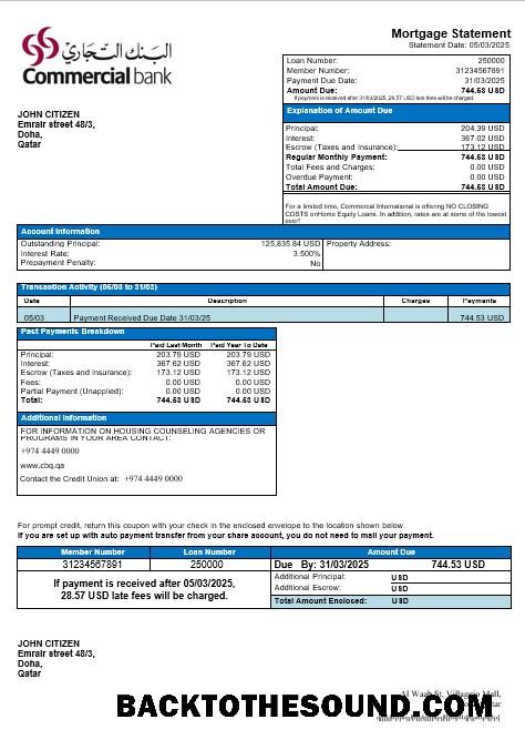 İndir Katar Commercal İpotek Hesap Özeti in Word and PDF Formatlar Örnek taslak