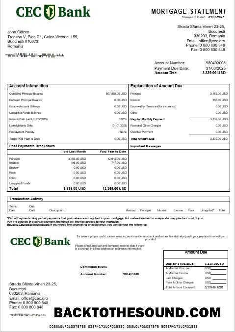 İndir Romanya CEC Banka İpotek Hesap Özeti in Word and PDF Formatlar Örnek tasarım