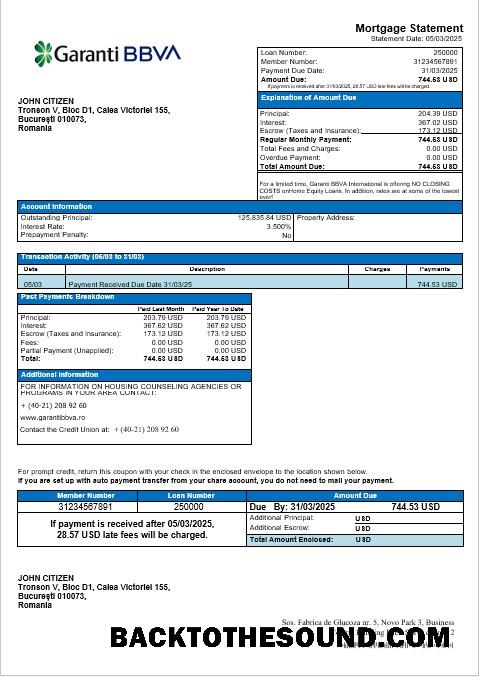 İndir Romanya Garanti BBVA İpotek Hesap Özeti in Word and PDF Formatlar Örnek tasarım