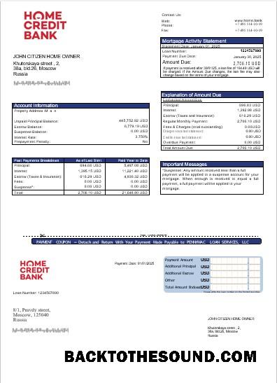 İndir Rusya Home Kredi Banka İpotek Hesap Özeti in Word and PDF Formatlar Örnek tasarım