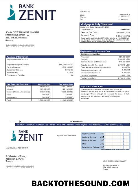 İndir Rusya Zenit Banka İpotek Hesap Özeti in Word and PDF Formatlar Örnek örnek