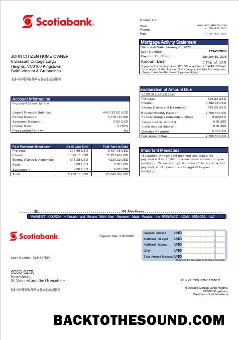 İndir Saint Vincent and The Grenadines Scotiabank İpotek Hesap Özeti in Word and PDF Formatlar Örnek şablon