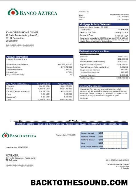 İndir Salvador Banco Azteca İpotek Hesap Özeti in Word and PDF Formatlar Örnek örnek