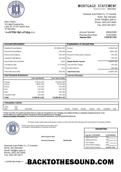 İndir Salvador Banco Central de Reserva İpotek Hesap Özeti in Word and PDF Formatlar Örnek ön izleme
