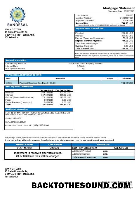 İndir Salvador Bandesal Banka İpotek Hesap Özeti in Word and PDF Formatlar Örnek şablon