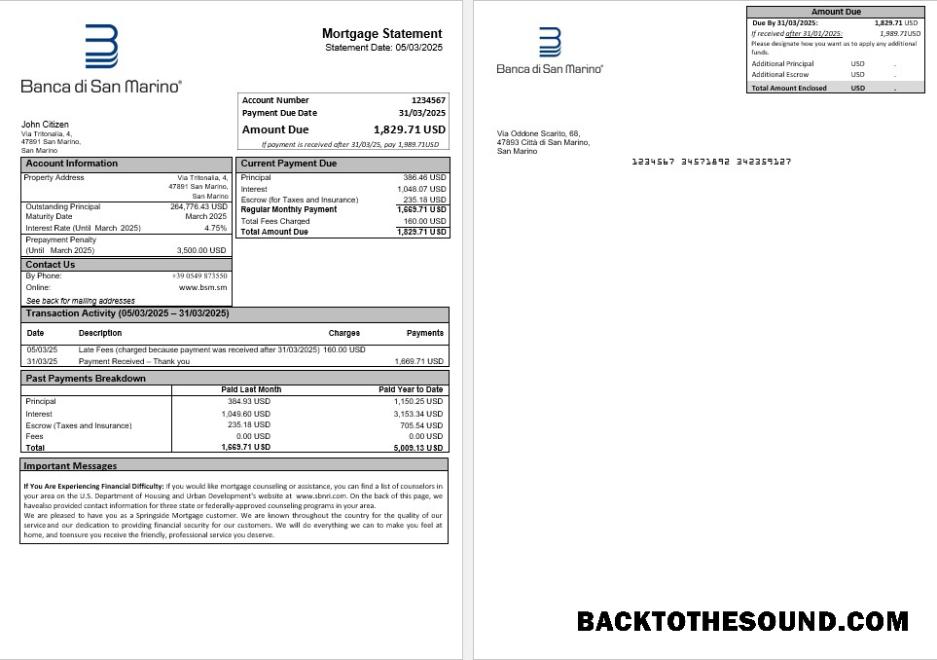 İndir San Marino Banca di San Marino İpotek Hesap Özeti in Word and PDF Formatlar Örnek tasarım