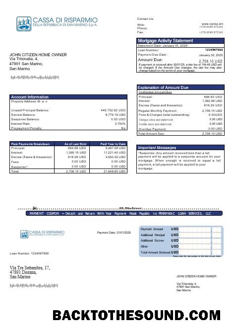 İndir San Marino Cassa di Risparmio Banka İpotek Hesap Özeti in Word and PDF Formatlar Örnek ön izleme