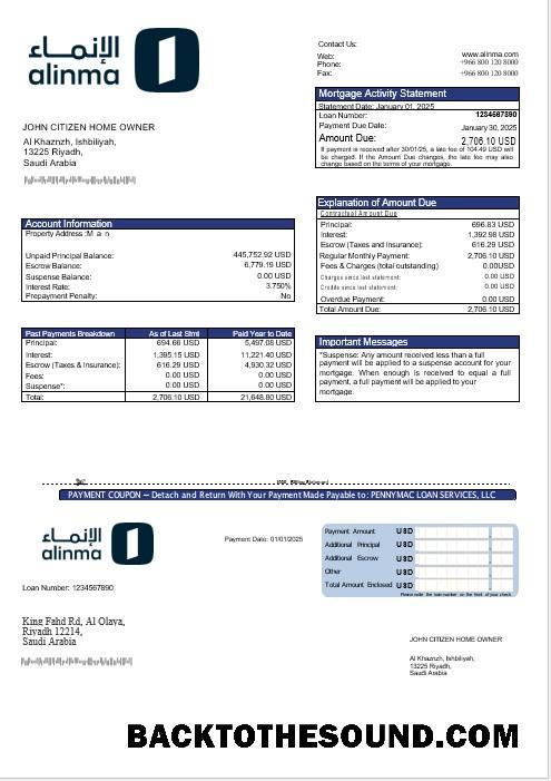 İndir Suudi Arabistan Alinma Banka İpotek Hesap Özeti in Word and PDF Formatlar Örnek şablon