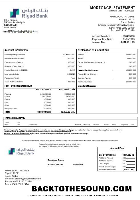 İndir Suudi Arabistan Riyad Banka İpotek Hesap Özeti in Word and PDF Formatlar Örnek örnek