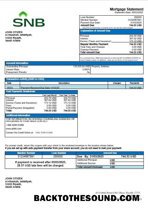 İndir Suudi Arabistan Saudi ulusal Banka İpotek Hesap Özeti in Word and PDF Formatlar Örnek şablon