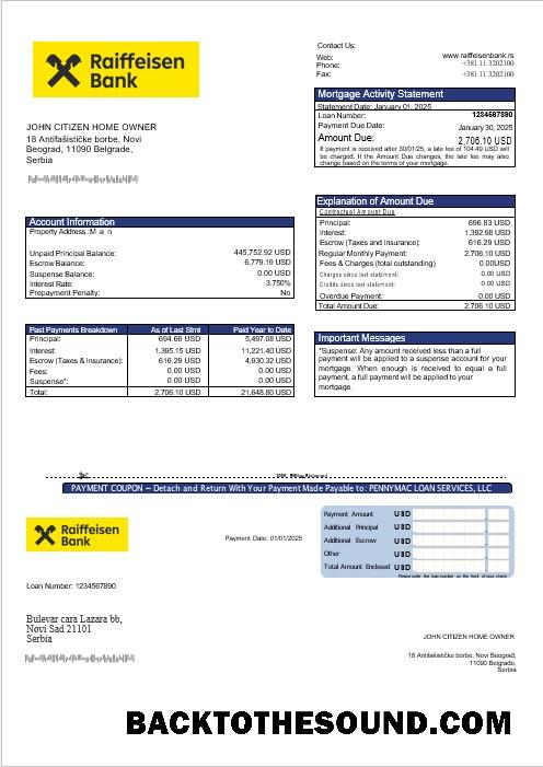 İndir Sırbistan Raiffeisen Banka İpotek Hesap Özeti in Word and PDF Formatlar Örnek tasarım