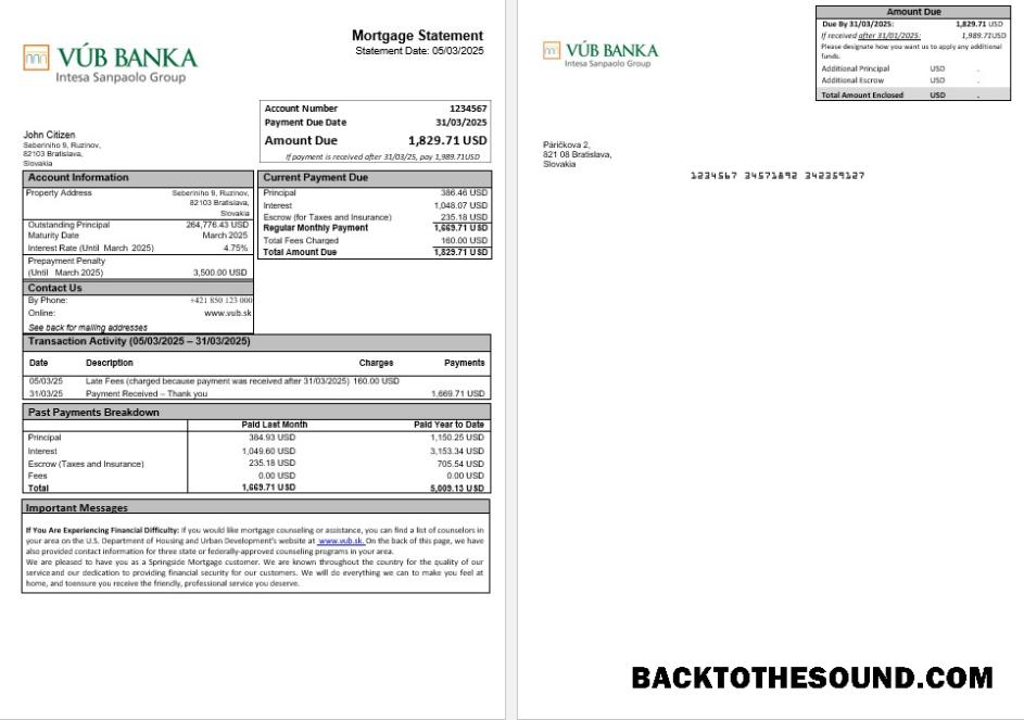 İndir Slovakya VUB Banka İpotek Hesap Özeti in Word and PDF Formatlar Örnek tasarım