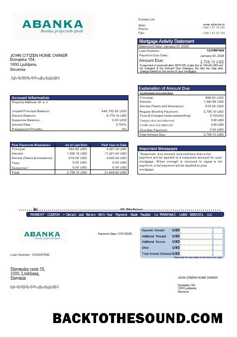 İndir Slovenya Abanka Banka İpotek Hesap Özeti in Word and PDF Formatlar Örnek şablon