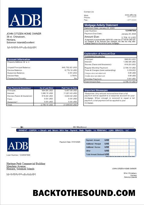 İndir Solomon Adaları ADB Banka İpotek Hesap Özeti in Word and PDF Formatlar Örnek örnek
