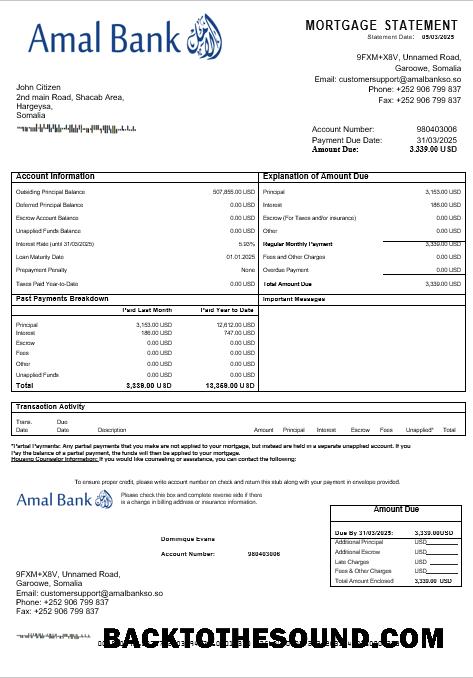 İndir Somali Amal Banka İpotek Hesap Özeti in Word and PDF Formatlar Örnek şablon