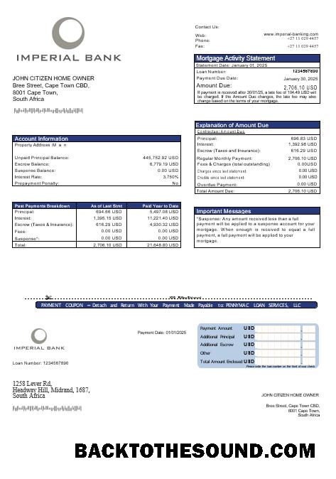 İndir Güney Afrika Imperial Banka İpotek Hesap Özeti in Word and PDF Formatlar Örnek ön izleme