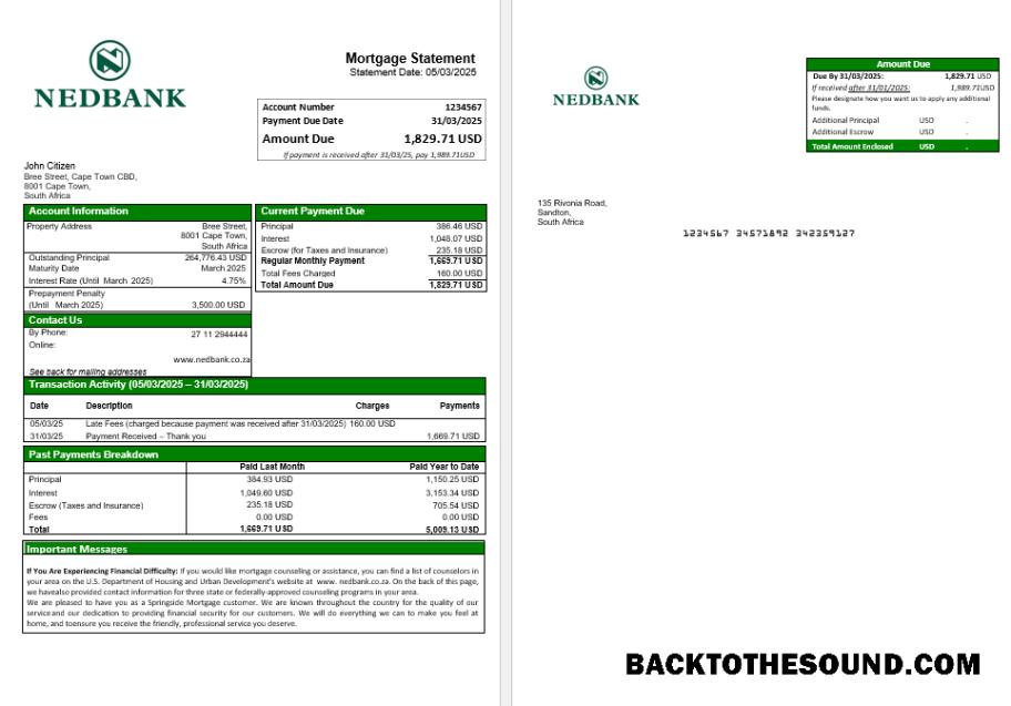 İndir Güney Afrika Nedbank İpotek Hesap Özeti in Word and PDF Formatlar Örnek örnek