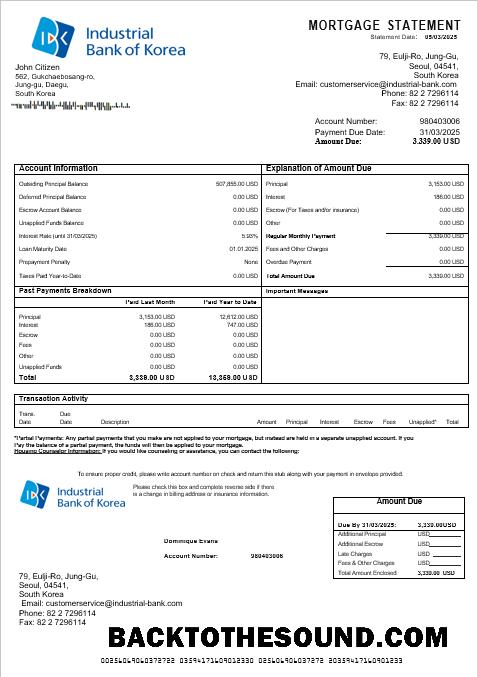 İndir Güney Kore Industrial Banka İpotek Hesap Özeti in Word and PDF Formatlar Örnek ön izleme