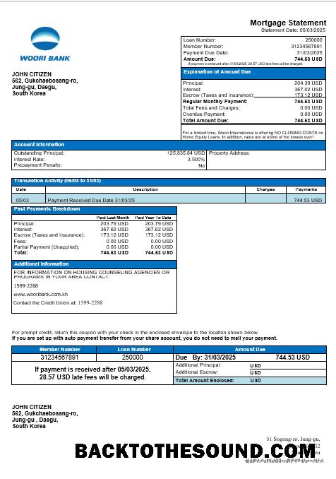İndir Güney Kore Woori Banka İpotek Hesap Özeti in Word and PDF Formatlar Örnek tasarım