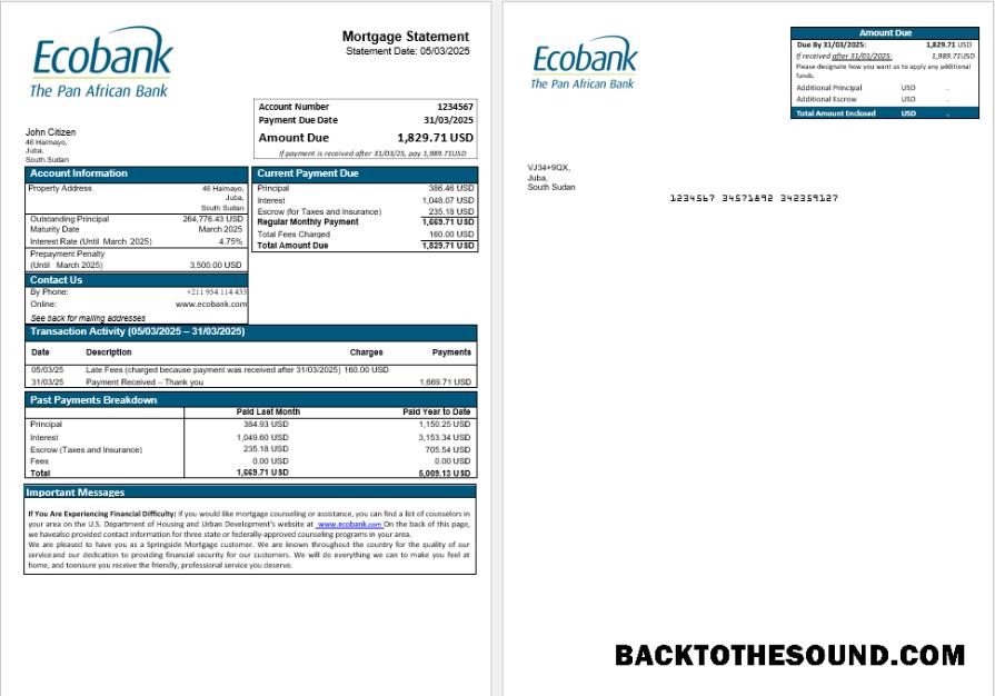İndir Güney Sudan Ecobank Banka İpotek Hesap Özeti in Word and PDF Formatlar Örnek tasarım