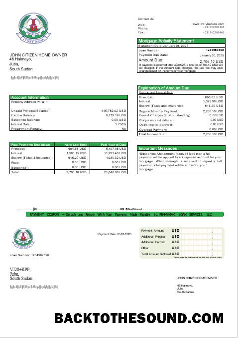 İndir Güney Sudan Ivory Banka İpotek Hesap Özeti in Word and PDF Formatlar Örnek şablon