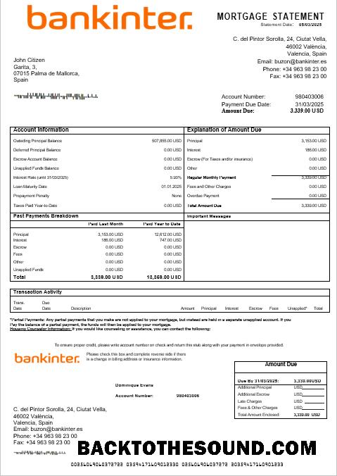 İndir İspanya Bankinter Banka İpotek Hesap Özeti in Word and PDF Formatlar Örnek şablon
