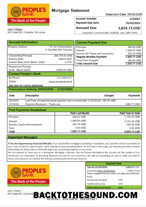 İndir Sri Lanka People’s Banka İpotek Hesap Özeti in Word and PDF Formatlar Örnek şablon