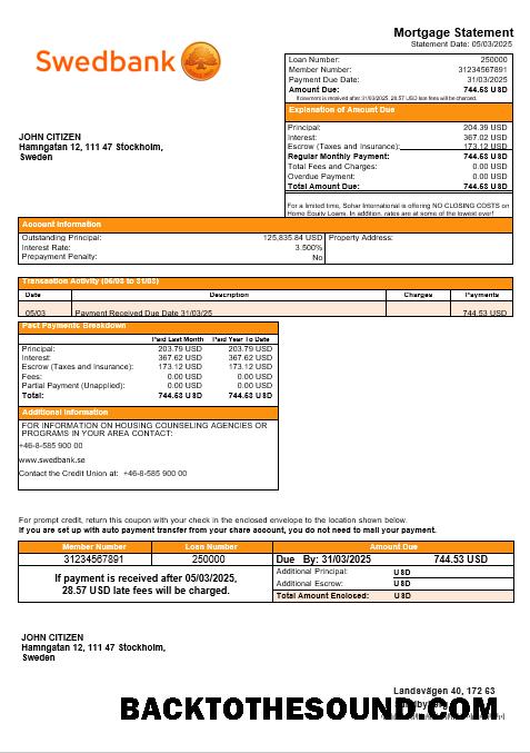 İndir Swedish Swedbank Banka İpotek Hesap Özeti in Word and PDF Formatlar Örnek ön izleme