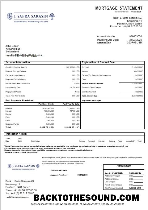 İndir İsviçre Banka J. Safra Sarasin Banka İpotek Hesap Özeti in Word and PDF Formatlar Örnek örnek