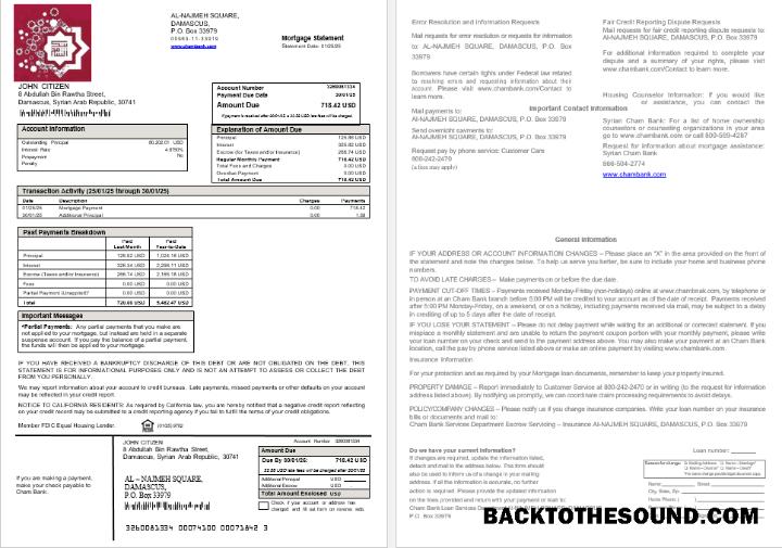 İndir Syrian Cham Banka İpotek Hesap Özeti in Word and PDF Formatlar Örnek taslak